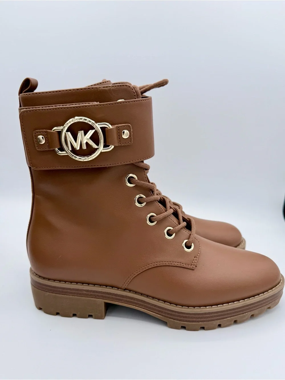 Michael Kors Rhody Combat Boots Cognac Leather 7